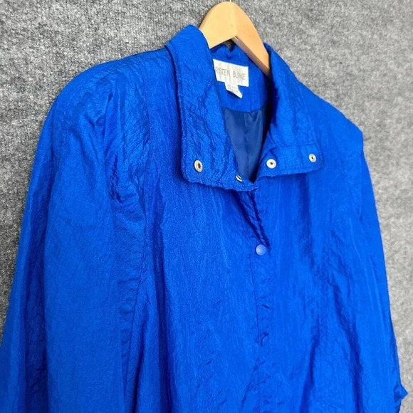 Vintage 90s Kristen Blake Windbreaker Womens M Blue Nylon Crinkle Loose Jacket - Picture 6 of 16